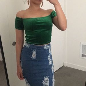 Green Velvet Crop Top